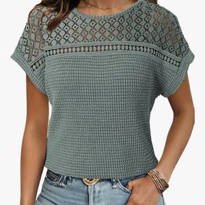 Sage Green Women's Top with Lace Detail